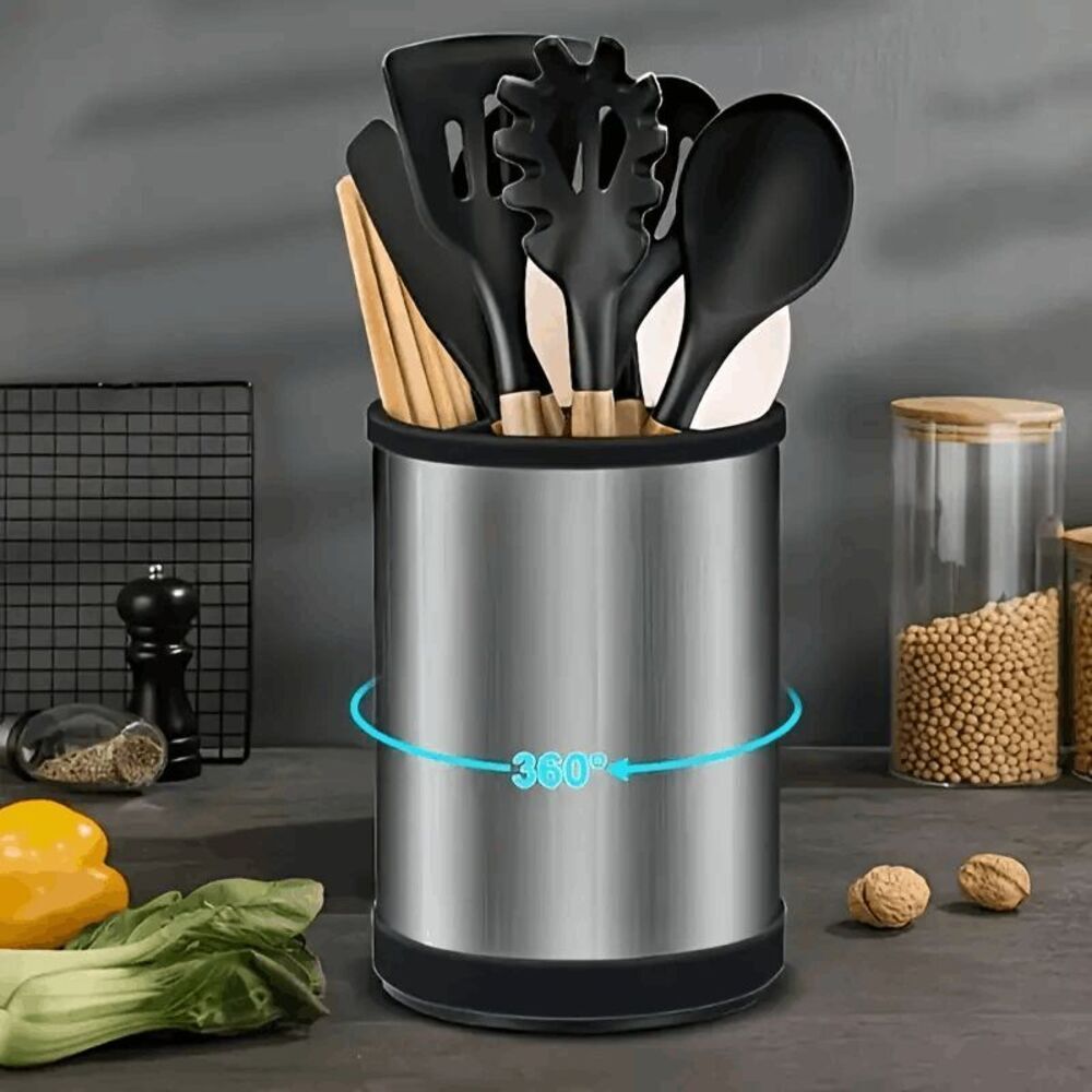 Stainless Steel Kitchen Utensil Holder 360 Rotating